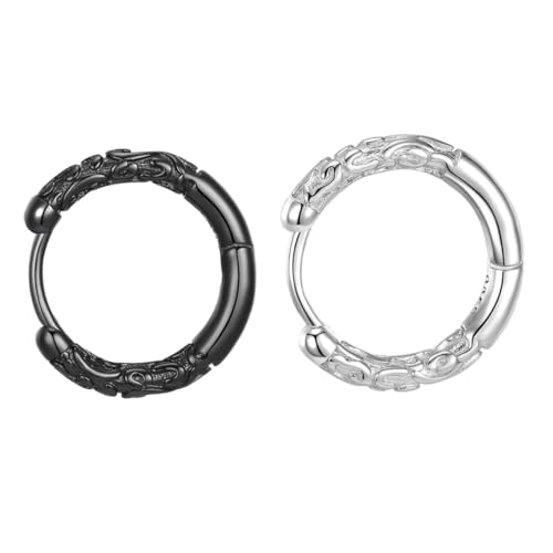 FRCOLOR Punk Style Herren Ohrstecker Metall Rund Modisch Hip hop Schmuck für Alltag und Party in Silber und Schwarz von FRCOLOR