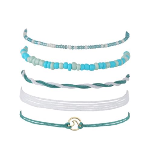 FRCOLOR Retro Woven Chain Beads Armband Verstellbares Handgefertigtes Fußaccessoire für Damen Mehrlagiges Ankle Bracelet für Sommer für Freundinnen von FRCOLOR