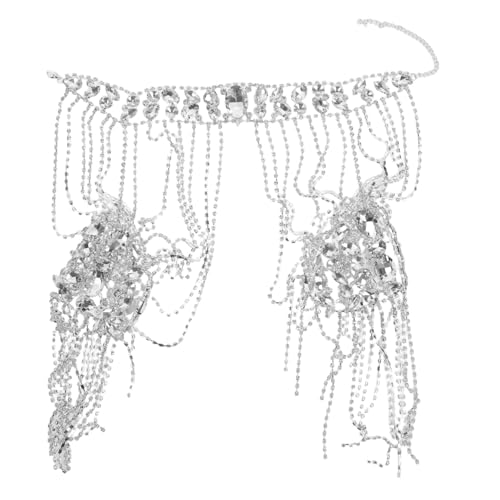 FRCOLOR Rhinestone Körperkette mit Quasten Mehrlagige Schulter Halskette für Frauen Funkelnder Schmuck für Hochzeit Party Festliche Anlässe Silberweißes Accessoire von FRCOLOR