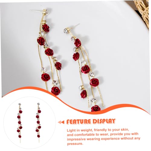 FRCOLOR Rhinestone Ohrstecker Ohrringe Damen Hängend Eleganter Schmuck Valentinstag Rote Blumen Statement Schmuck für Frauen Alltag und Fest von FRCOLOR