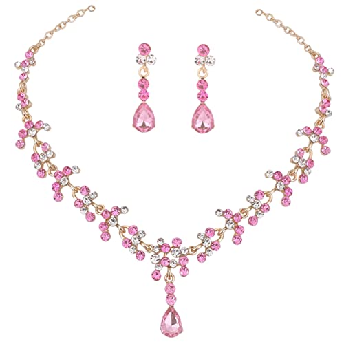 FRCOLOR Rhinestone Schmuckset Damen Teiliges mit Wasserfall Anhänger und Ohrstecker Zinklegierung Langlebig Funkelndes Brautschmuck für Hochzeit Party Fotoshooting von FRCOLOR