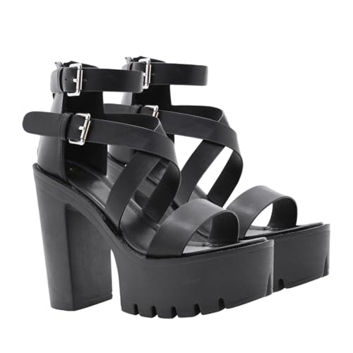 FRCOLOR Römische Damen Sandalen Sommer Schuhe Fischmaul Design Absatz Buckle Dekor Leicht Angenehm Für Mädchen Freizeit Jeans Shorts Kleider von FRCOLOR