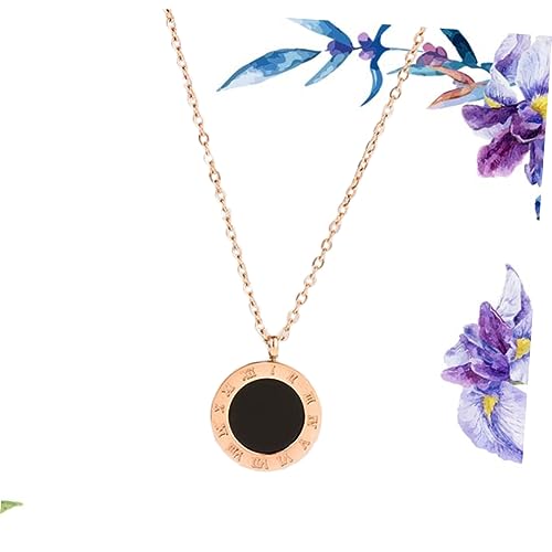 FRCOLOR Roman Ziffern Anhänger Halskette Damen Titanstahl Roségold Plattiert Kurz Kette Modisches Schmuckgeschenk für Frauen Halskette von FRCOLOR