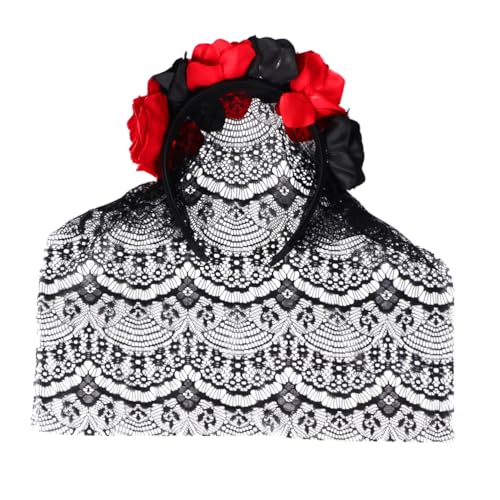 FRCOLOR Haarreif Mit Spitze Und Schleier Festliche Haarschmuck Für Weihnachten Und Halloween Blumenkrone Für Partys Damen Haaraccessoires von FRCOLOR