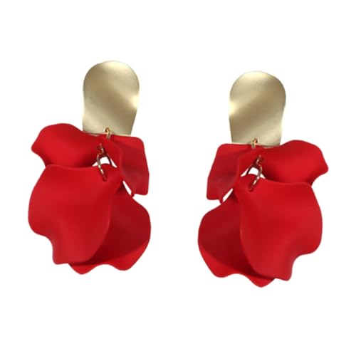 FRCOLOR Rote Blüten Ohrringe Damen Ohrhänger Eleganter Ohrschmuck für Frauen und Mädchen Leicht zu Tragen Modisches Design für Alltag und Festliche Anlässe von FRCOLOR