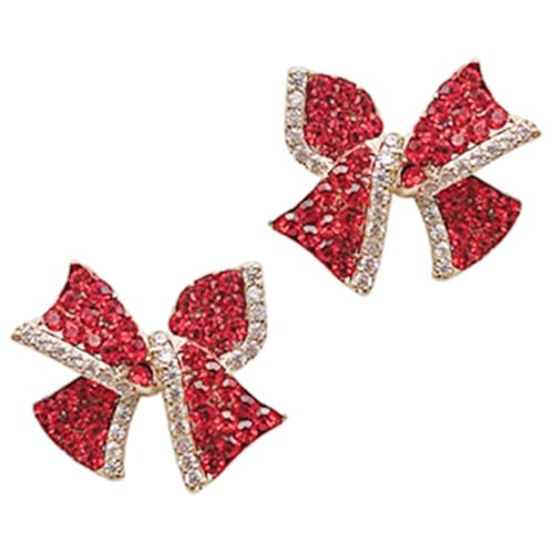 FRCOLOR Rote Bowknot Ohrstecker Damen Schleifenohrringe Elegantes Design Kleine Ohrdekorationen Festliche Accessoires für Frauen und Mädchen Geeignet für Hochzeit Party Alltag von FRCOLOR
