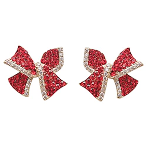 FRCOLOR Rote Bowknot Ohrstecker für Damen Funkelnde Strass Schleifenohrringe Leichte Mädchen Ohrhänger Eleganter Modeschmuck für Hochzeit Party Alltag Geschenkidee von FRCOLOR