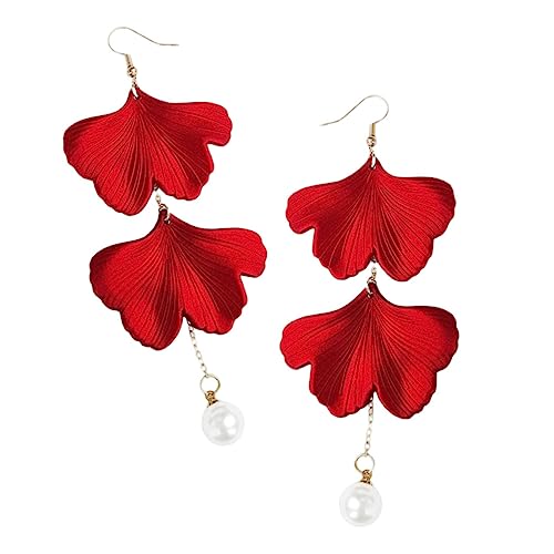 FRCOLOR Rote Ginkgo Ohrringe Damen Ohrhänger mit Perlen Festival Schmuck Baumelnde Ohrhänger für Party Hochzeit Alltag FRCOLOR Rote Ginkgo Ohrringe Damen Ohrhänger mit Perlen Festival Schmuck Baumelnde Ohrhänger für Party Hochzeit Alltag von FRCOLOR