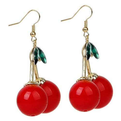 FRCOLOR Rote Kirschohrringe für Damen Baumelnde Ohrhänger aus Legiertem und Kunststoff Süße Fruchtform Leicht Geschenkidee für Weihnachten Valentinstag Geburtstag von FRCOLOR