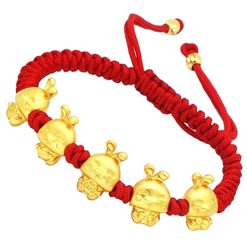 FRCOLOR Rotes Geflochtenes Armband mit Kaninchen Verstellbares Glücksbringer Rotstring Armband für Neujahr Schutz Wohlstand für Damen und Herren von FRCOLOR