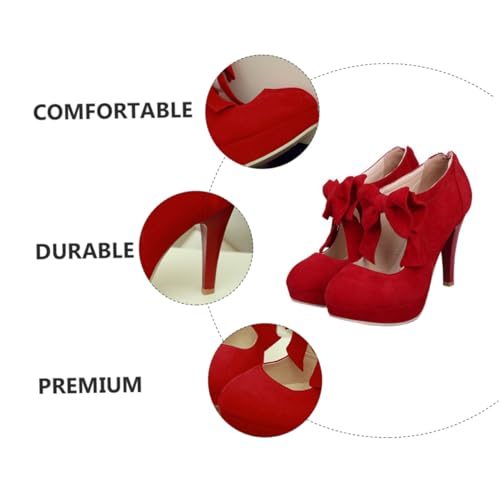 FRCOLOR Runde Zehen High Heels Damen Frühlings sandalen mit Schleifen design Stilvolle Rote Pumps für Sommer Freizeit und Party von FRCOLOR