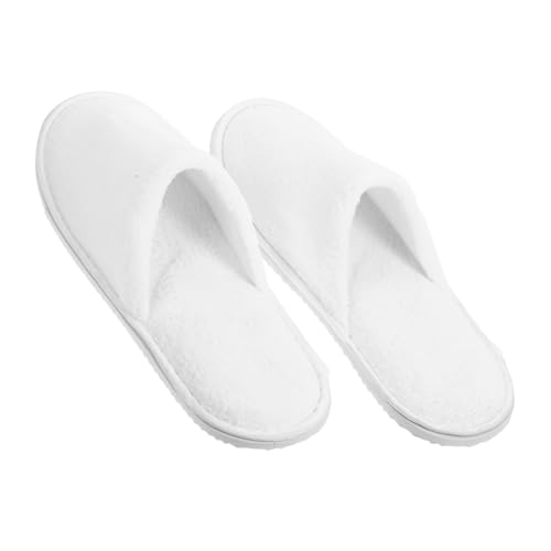 FRCOLOR Rutschfeste Gästehausschuhe Faltbare Einweg Spa Slipper Wiederverwendbare Dusch und Reiseslipper für Damen und Herren Weiße Korallenfleece Hotelpantoffeln Atmungsaktiv und Leicht von FRCOLOR