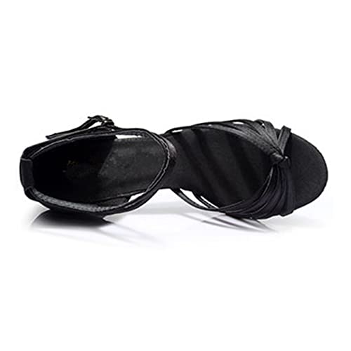 FRCOLOR Satin High Heels Damenschuhe mit Schlangenhaut Design Knöchelriemen Eleganter Latein Tanzschuh für Besondere Anlässe Schwarz Anzuziehen und Stilvoll für Bälle Geeignet von FRCOLOR