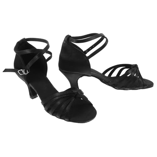 FRCOLOR Satin High Heels mit Knöchelriemen Damen Latein Tanzschuhe Schlange Design Schwarz für und Festliche Anlässe von FRCOLOR