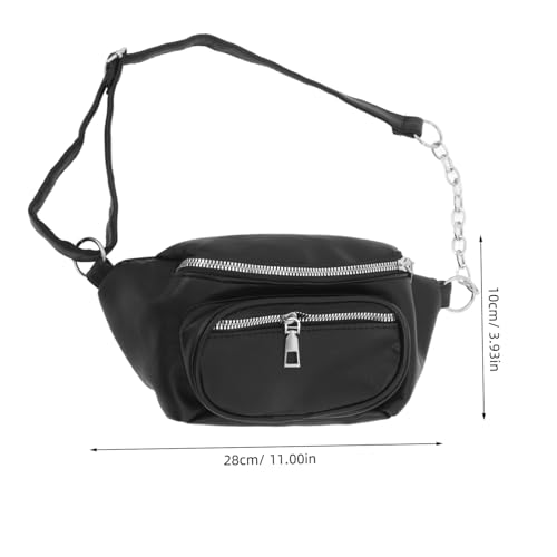 FRCOLOR Schicke Damen Gürteltasche mit Kettenriemen Vielseitige Schwarze Crossbody Schultertasche Bauchtasche für Alltag Shopping und Arbeit Kompakte Aufbewahrungstasche von FRCOLOR