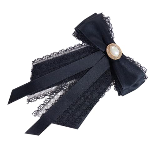 FRCOLOR Schleifenbrosche mit Perlen Vorgebundene Schwarze Spitzen Schleife als Elegantes Damen Accessoire für Hochzeit Party Bankett Passend zu Bluse und Kleid von FRCOLOR