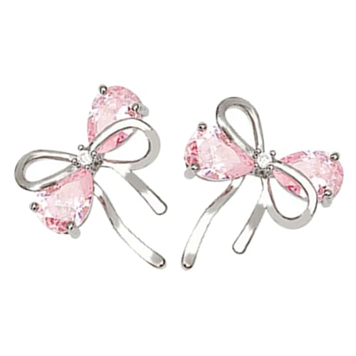 FRCOLOR Schleifenohrringe Damen Zarte Rosafarbene Zirkonia Ohrstecker Modischer Schmuck Leichte Stecker für Teen Langlebig und Vielseitig Kombinierbar von FRCOLOR