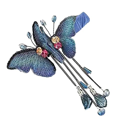 FRCOLOR Schmetterling Frühling Haarspange Mädchen Haarschmuck Strass Haarschmuck Mädchen Haarschmuck Mädchen Haarschmuck Schmetterlinge Quaste Haarnadel Haarspangen Für Mädchen Stoff Blau von FRCOLOR
