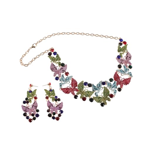 FRCOLOR Schmetterling Halskette und Ohrringe Schmuckset für Damen Hypoallergen Auffälliges Design Geeignet für Hochzeit Party und Besondere Anlässe von FRCOLOR