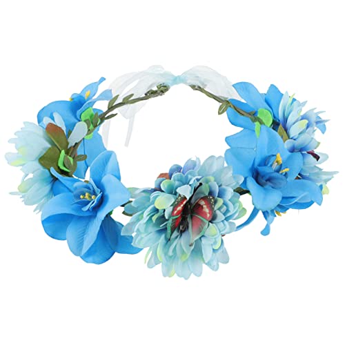 FRCOLOR Schmetterlingsblumenstirnband Kunsthaar Scrunchie Brautstirnband Verstellbares Haarband Blumenkopfkranz Blumenkopfbedeckungen Blumengirlande Kopfbedeckung Blumenhaargirlande von FRCOLOR