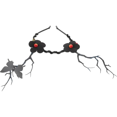 FRCOLOR Schwarzes Schmetterlings-stirnband Kopfschmuck Urlaub Kostüm Kopfbedeckung Gotische Kopfbedeckung Getrockneter Ast Weihnachtshaarband Lockiger Weidenzweig Black Plastik von FRCOLOR