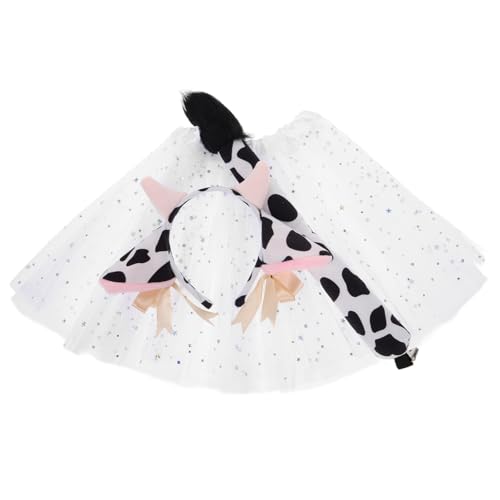 FRCOLOR Niedliches Kuh-stirnband-set Mit Glockendesign Hörnern Ohren Und Tutu-rock Tier-themenrock Für Mädchen von FRCOLOR