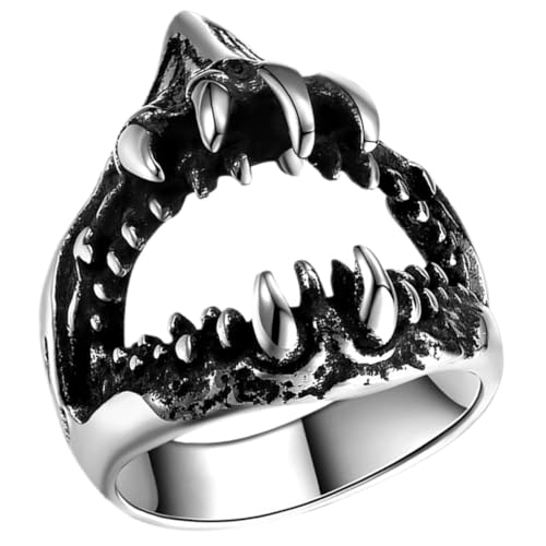 FRCOLOR Shark Ring Herrenring Titanstahl im Coolen Haifischmaul Design Festivals Partys Stilvolles Herren von FRCOLOR