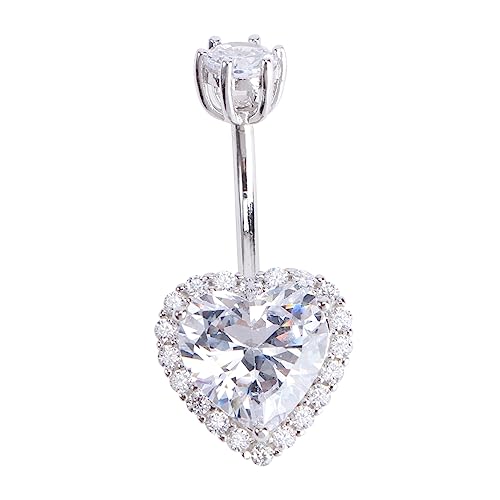 FRCOLOR Silber Bauchnabelpiercing Herzform mit Zirkonia Eleganter Nabelring Damen Schmuck Langlebig Rostfrei Modisches Body Piercing Accessoire von FRCOLOR
