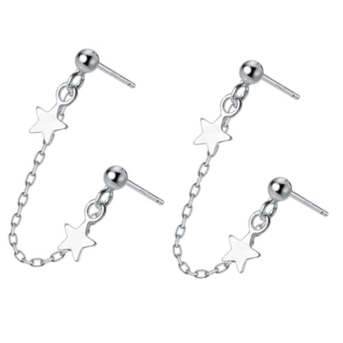 FRCOLOR Silber Double Piercing Ohrringe Damen Stern Ohrhänger mit Kette Elegant Hängend Modisch Alltagsschmuck von FRCOLOR