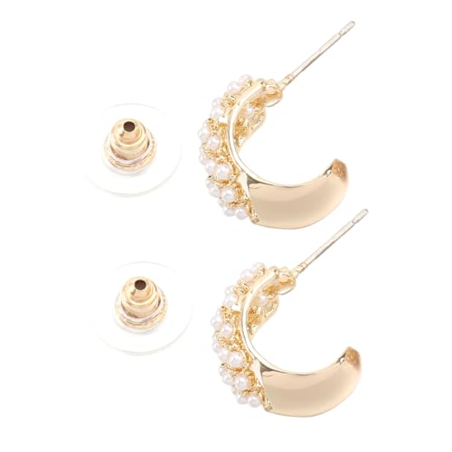 FRCOLOR Silber Perlen Ohrstecker Halbkreis Damen Ohrschmuck Elegant Modisch Vielseitig Für Alltag und Party von FRCOLOR