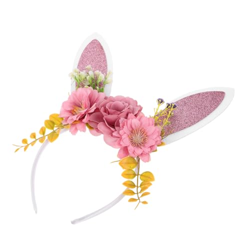 FRCOLOR Haarreif Mit Hasenohren Für Ostern Kunstblumen-kopfschmuck Cartoon-kaninchen-stirnband Bezauberndes Party-accessoire Für Erwachsene von FRCOLOR
