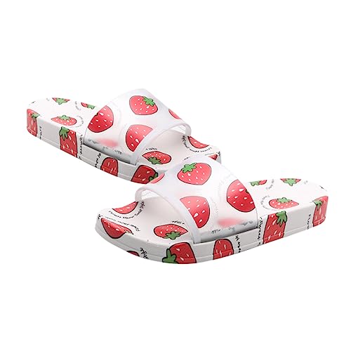 FRCOLOR Sommer Damen Beach Sandalen Slipper mit Rutschfester Sohle Flache Hausschuhe für Innen und Außen Langlebiges Material Erdbeer Muster Bequeme Strandschuhe für Frauen von FRCOLOR