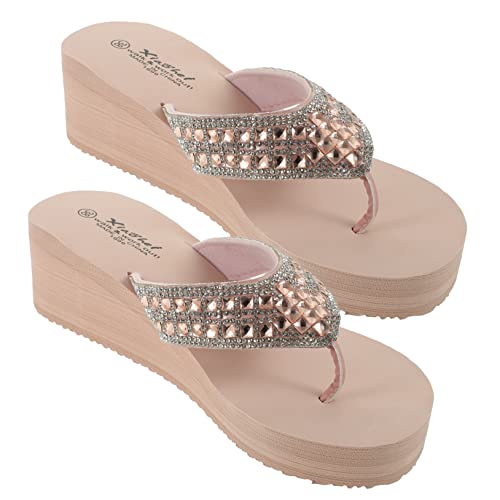FRCOLOR Sommer Damen Beach Shoes mit Perlen und Diamanten Rutsch Sohle Bequeme Plateau Sandalen Rutschfeste Outdoor Schuhe für Strand und Freizeit von FRCOLOR