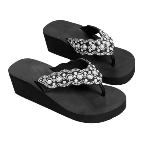 FRCOLOR Sommer Damen Strand Schuhe mit Perlen Wasserdiamant Verzierung Rutschfeste Sohle Bequeme Keilabsatz Sandalen Leicht Anzuziehen Schwarz FRCOLOR Sommer Damen Strand Schuhe mit Perlen Wasserdiamant Verzierung Rutschfeste Sohle Bequeme Keilabsatz Sandalen Leicht Anzuziehen Schwarz von FRCOLOR