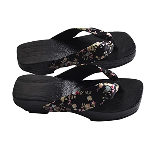 FRCOLOR Sommer Holzclogs Damen Zehentrenner Japanischer Stil Leichte Sandalen Flach Bequeme Sommerschuhe Elegant Kreativ von FRCOLOR