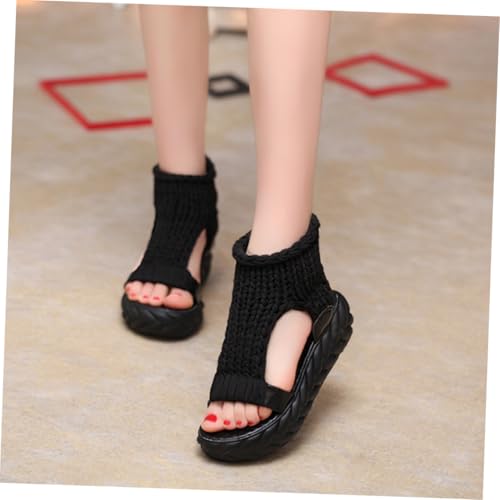 FRCOLOR Sommerliche Damen Häkel sandalen aus Wolle Atmungsaktive Pu sohle Rutschfest Modisch und Bequem für Studenten und Freizeit Schwarz von FRCOLOR