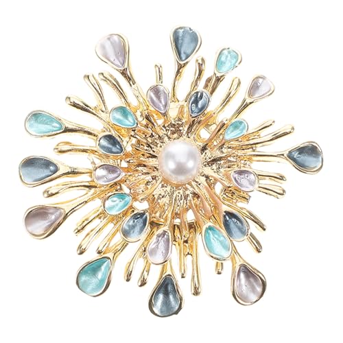 FRCOLOR Sonnenblume Brosche mit Perlen und Strasssteinen Handwerkskunst Anstecknadel für Damen als Kleiderschmuck Schal und Hut Accessoire Stilvoller Schmuck für Hochzeit und Geburtstag von FRCOLOR