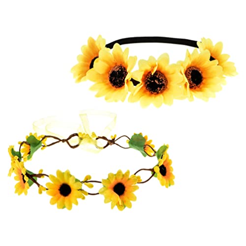 Blumen Haarband Sonnenblumen Stirnband Elastisch Floral Haarbänder Hochzeit Krone Stirnband Brautgirlande Bohemia Style für Mädchen Damen 2St von FRCOLOR