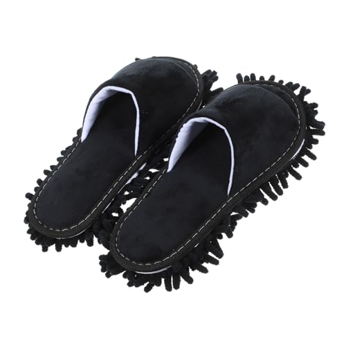 FRCOLOR Staubwischpantoffeln mit Offener Zehe Mikrofaser Mopp Hausschuhe für Haushalt Praktische Bequeme Reinigungsschlappen in Schwarz für Bodenreinigung und Staubentfernung von FRCOLOR