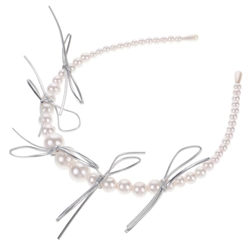 FRCOLOR Stirnband Eleganter Damen Kopfschmuck Faux Birthday Verzierter Braut Haarreif Perlenschleife Haarband Haarbänder Hübsche Braut Hochzeitsknoten Perlenkopfschmuck Weiße Kunstperlen von FRCOLOR