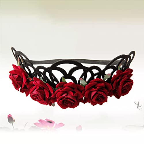 FRCOLOR Stirnband Mit Roten Rosen Hochzeit Stirnband Rotes Rosafarbenes Stirnband Haarbänder Stirnband Brautblumen Kopfschmuck Braut Kopfbedeckungen Für Die Hochzeit Tiara Krone Kranz von FRCOLOR