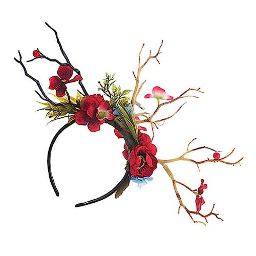 FRCOLOR Stirnband Weihnachtshaarreifen Rentier-kopfschmuck Haarreif Aus Hirschgeweih Blumengirlande Geweih Floraler Kopfschmuck Haarband Für Frauen Tiara Halloween Haarnadel Plastik von FRCOLOR