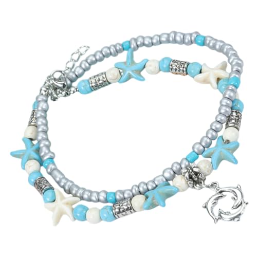 FRCOLOR Strand Fußkettchen Damen mit Meeres Themen Charms Verstellbares Beach Anklet Schmuck Zartes Armband mit Muschel und Delfin für Sommer Party und Alltag von FRCOLOR
