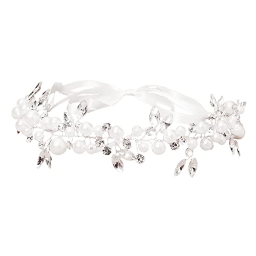 FRCOLOR Strass-perlen-stirnband Kopfschmuck Für Die Braut Hochzeit Haarrebe Perlenreben-stirnband Dekorative Reben Perle Haarreifen Braut-tiara Kristall Brautjungfer Polyester Haarteil von FRCOLOR