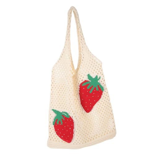 FRCOLOR Strawberry Crochet Tote Bag Damen Handtasche Leicht Handgefertigt Woven Strandtasche Schultertasche Für Alltag Sommer Einkauf von FRCOLOR