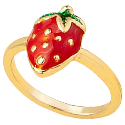 FRCOLOR Strawberry Ring für Damen Modischer Roter Zeigefingerring Geometrischem Legierungs mit Tropföl Stilvoller Schmuck für Geburtstag Hochzeit Party und von FRCOLOR