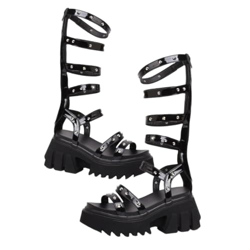 FRCOLOR Stylische Damen Sandalen Schwarz mit Dicker Sohle Modische Offene Zehen Bequeme Integrierte Innensohle Elegantes Design für Sommer und Alltag Vielseitig Kombinierbar von FRCOLOR