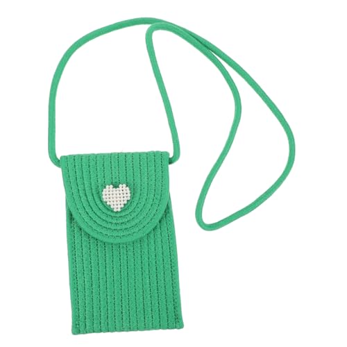 FRCOLOR Stylische Damen Schultertasche aus Geflochtenem Gras Kleine Grüne Crossbody Handytasche mit Perlen herzdekor Praktisches Portemonnaie mit Handyfach Tragbare Umhängetasche für von FRCOLOR