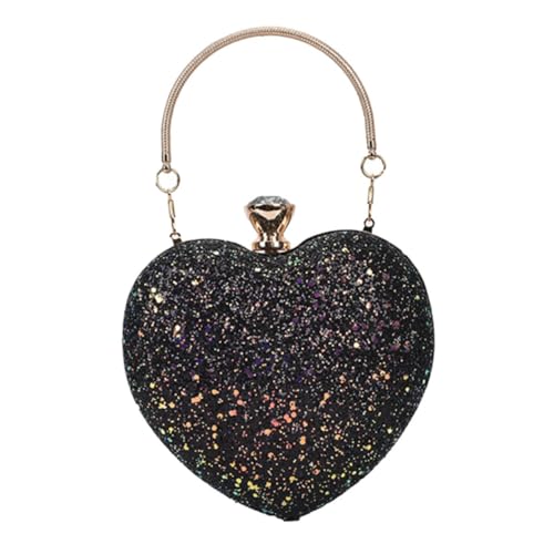 FRCOLOR Tasche in Herzform Hochzeit Paillette damen tragetaschen geformt Gast trendy Speicherbeutel Portemonnaie Banketttasche Clutch-Tasche für die Dinnerparty abend geldbörse Pu Schwarz von FRCOLOR