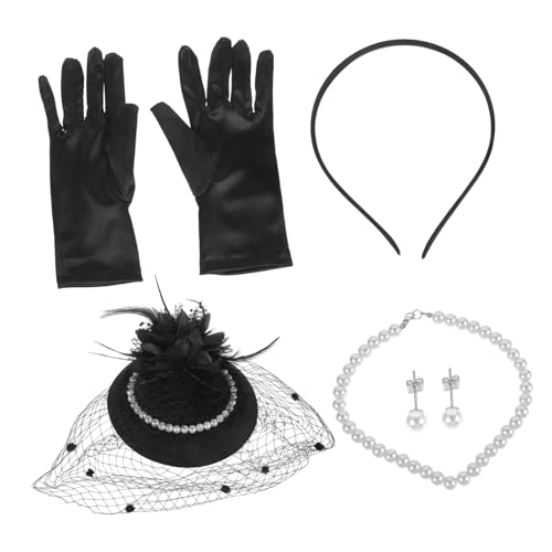 FRCOLOR Teeparty-set Mit Hut Und Handschuhen Für Damen Fascinator-stirnband Kopfbedeckung Für Abschlussball Mit Perlenkette Und Ohrringen von FRCOLOR